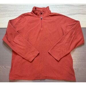 Land's End Pullover Men Therma Check Fleece‎ XL (46-48) 1/4 Zip Rust Orange